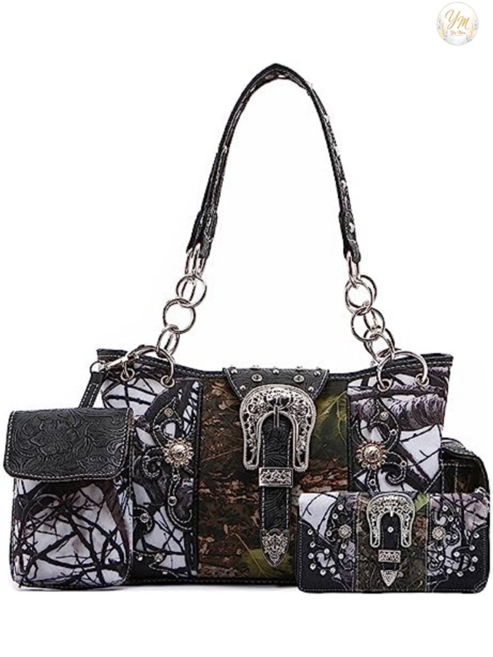 Western Camouflage Shoulder Purse with Pouch and Wallet Set